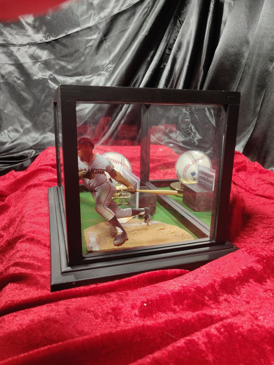 Willie Mays Shadowbox w/ Signed Baseball, Card, and Figure