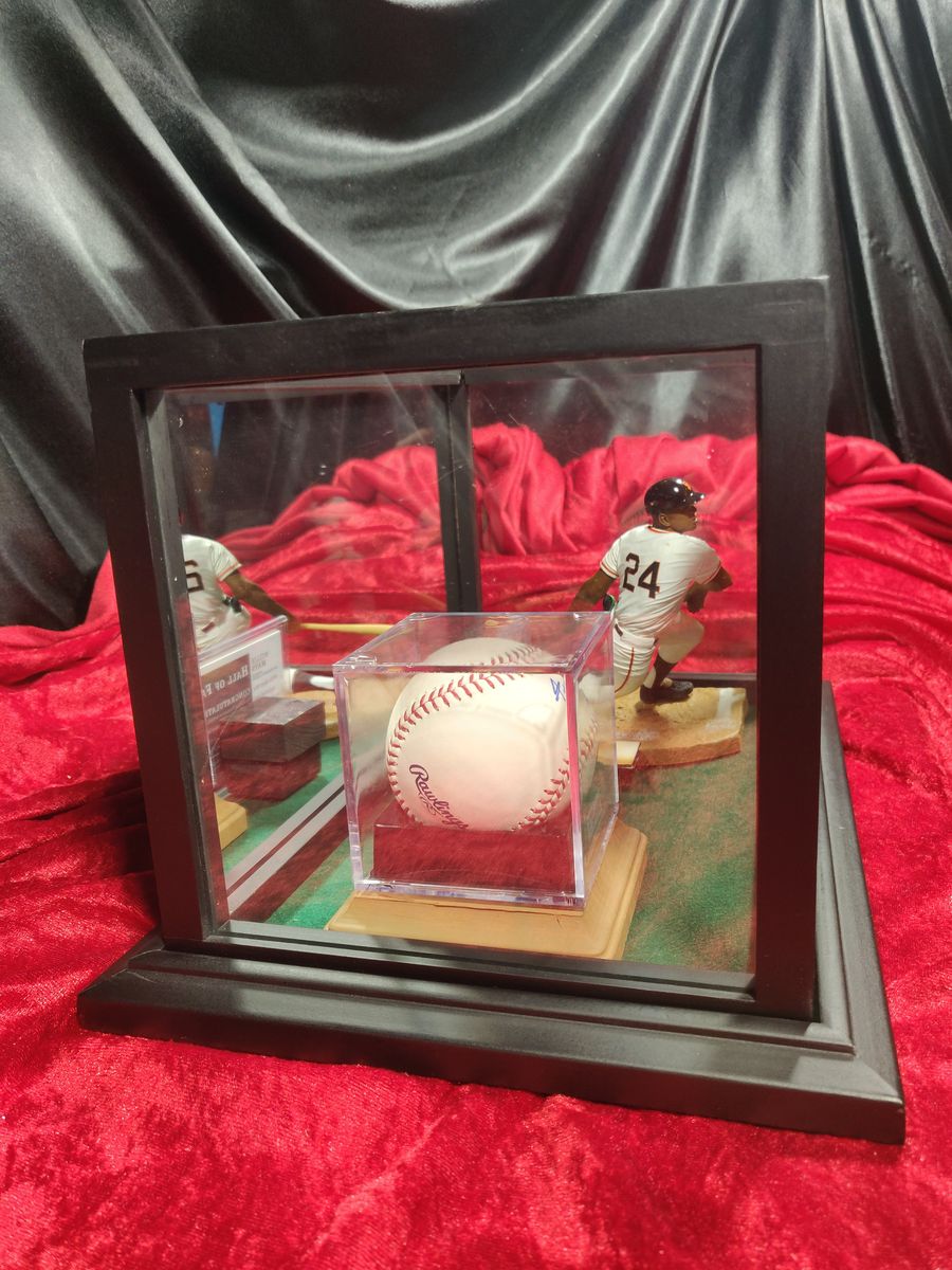 Willie Mays Shadowbox w/ Signed Baseball, Card, and Figure