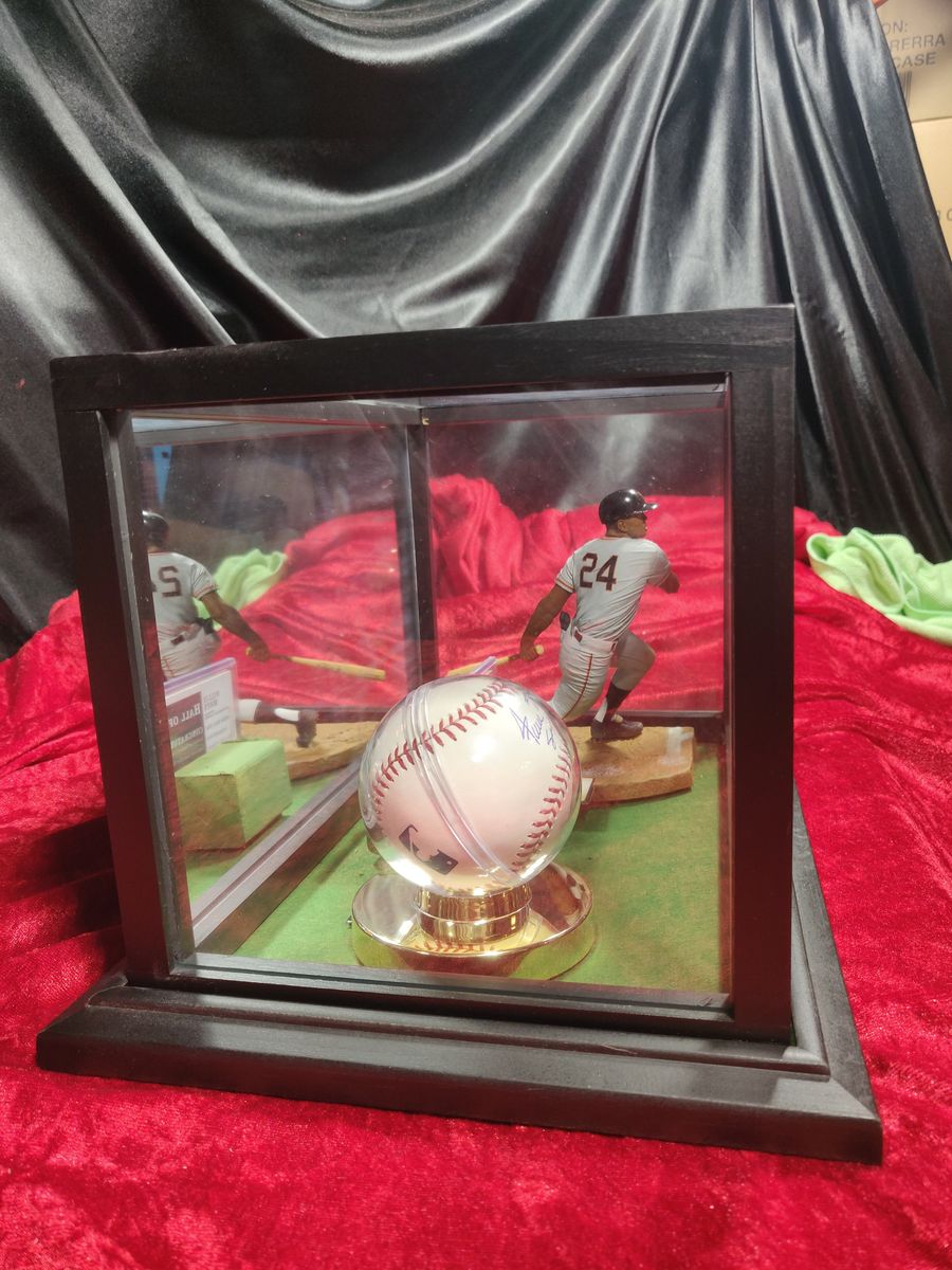 Willie Mays Shadowbox w/ Signed Baseball, Card, and Figure