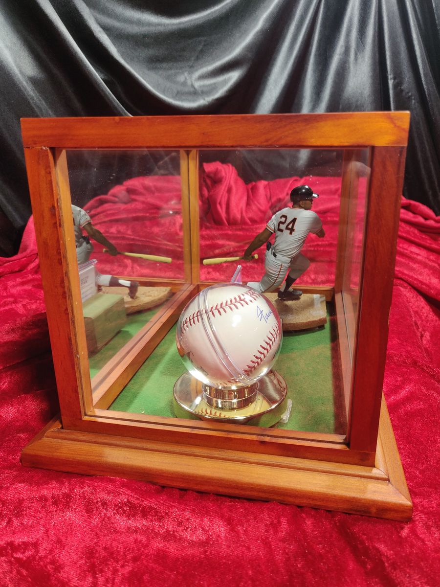 Willie Mays Shadowbox w/ Signed Baseball, Card, and Figure