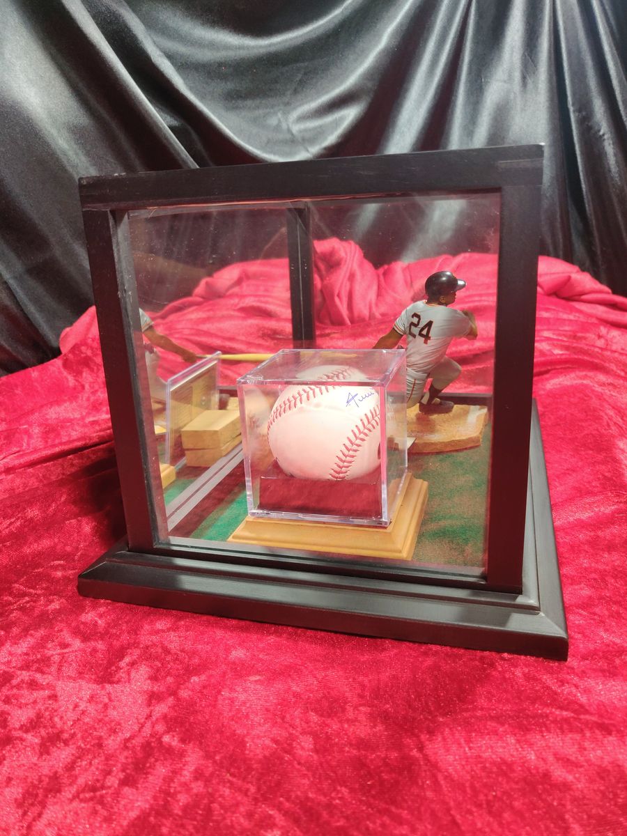 Willie Mays Shadowbox w/ Signed Baseball, Card, and Figure