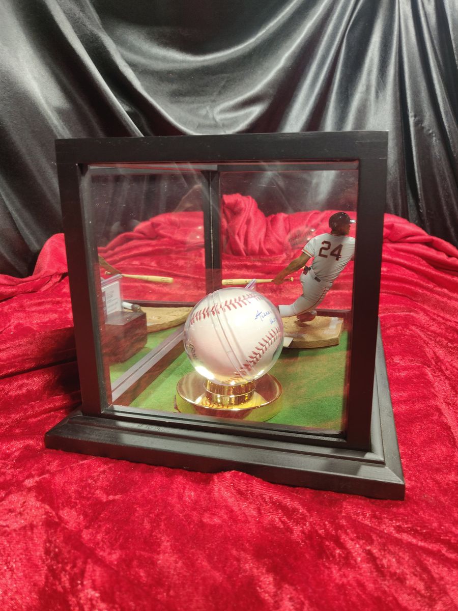 Willie Mays Shadowbox w/ Signed Baseball, Card, and Figure