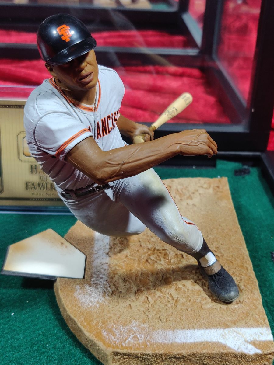 Willie Mays Shadowbox w/ Signed Baseball, Card, and Figure