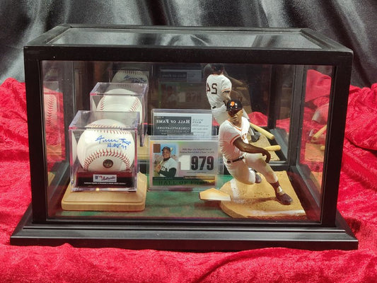 Willie Mays Shadowbox w/ Signed Baseball, Card, and Figure