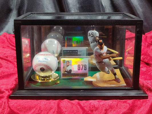 Willie Mays Shadowbox w/ Signed Baseball, Card, and Figure