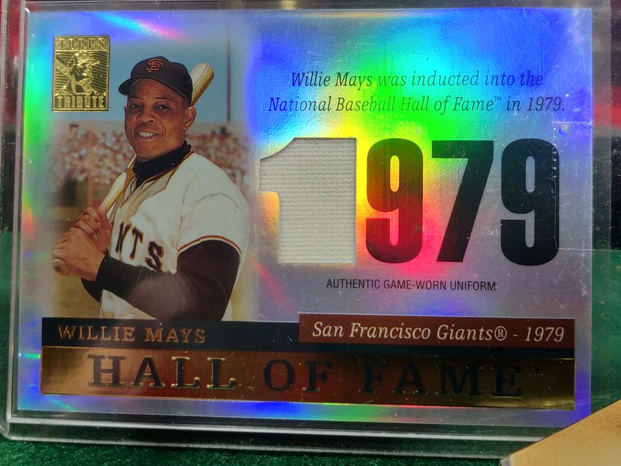 Willie Mays Signed Baseball Shadowbox w/ Card, Figure & Jersey Piece Giants