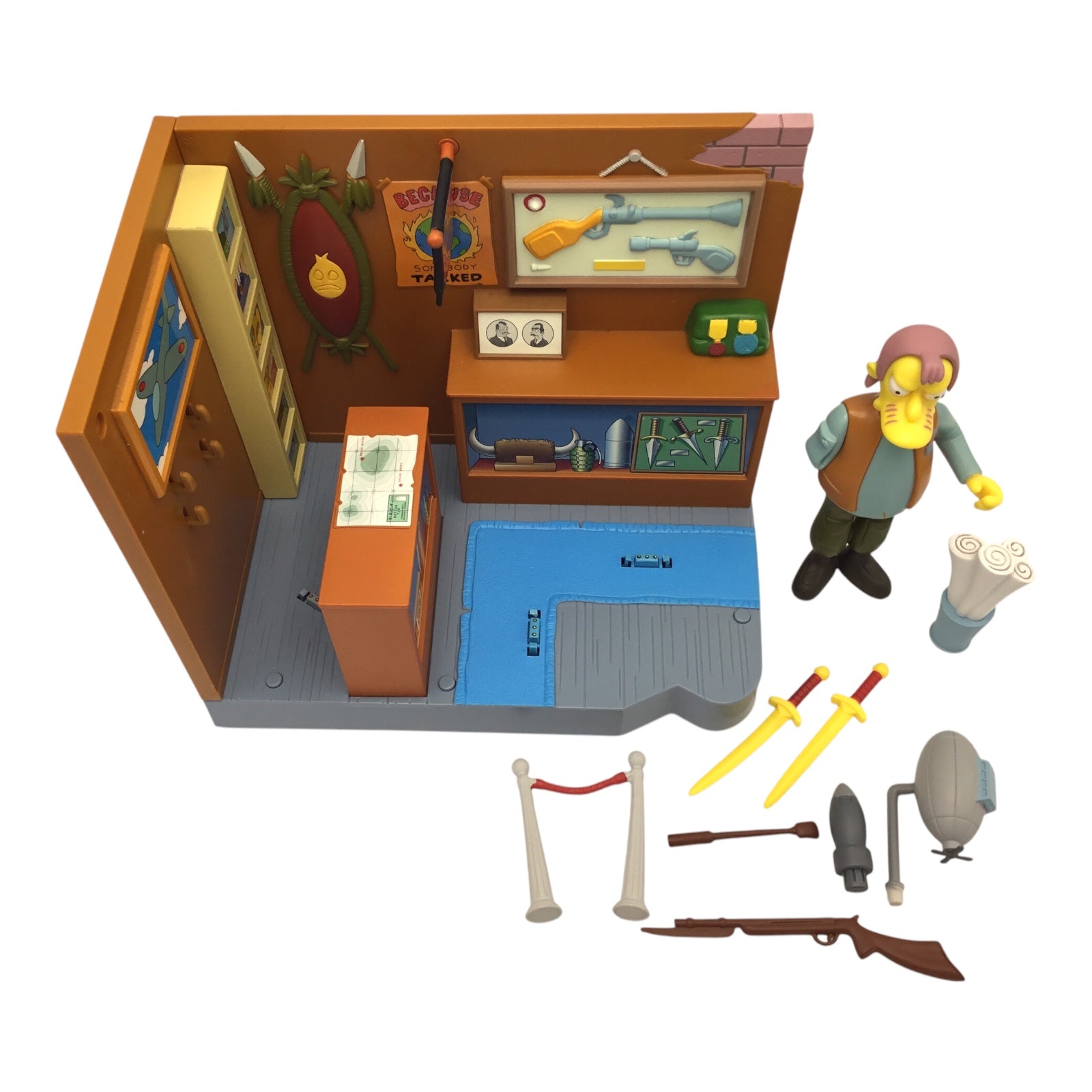 World of Springfield The Simpsons Military Antique Shop Playset Playmates, Loose
