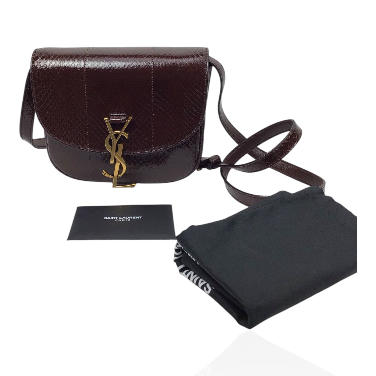 YSL Kaia Brown Lizard-Embossed Leather Handbag – Elegant Gold Hardware