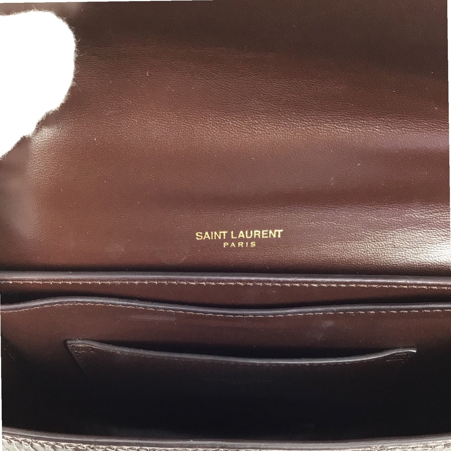 YSL Kaia Brown Lizard-Embossed Leather Handbag – Elegant Gold Hardware