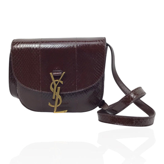 YSL Kaia Brown Lizard-Embossed Leather Handbag – Elegant Gold Hardware