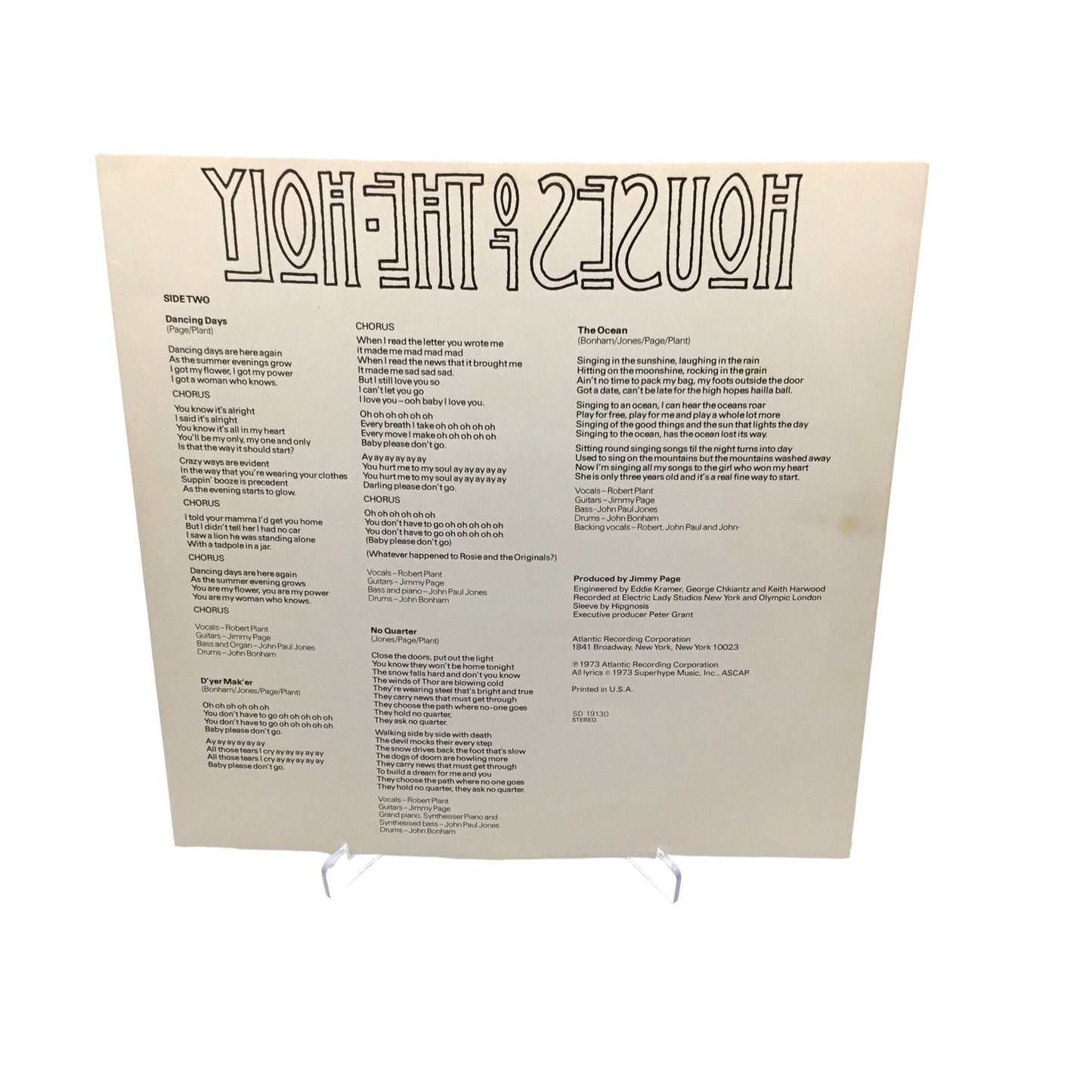 Led Zeppelin Houses of the Holy vinyl SD 19130 Used